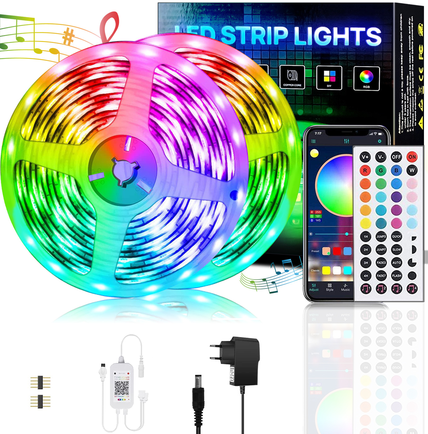 DEDOM Bluetooth 15M Lichtleiste, APP RGB Mit LED-Licht, Leuchtstreifen LED Fernsteuerung RGB, Steuerung,Bareboard