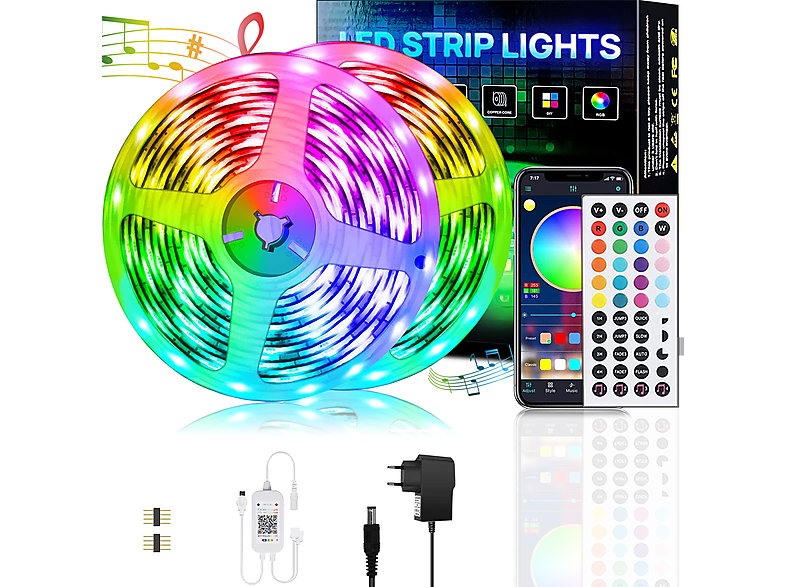 DEDOM Bluetooth 15M Lichtleiste, APP RGB RGB, LED LED-Licht, Mit Steuerung,Bareboard Leuchtstreifen Fernsteuerung