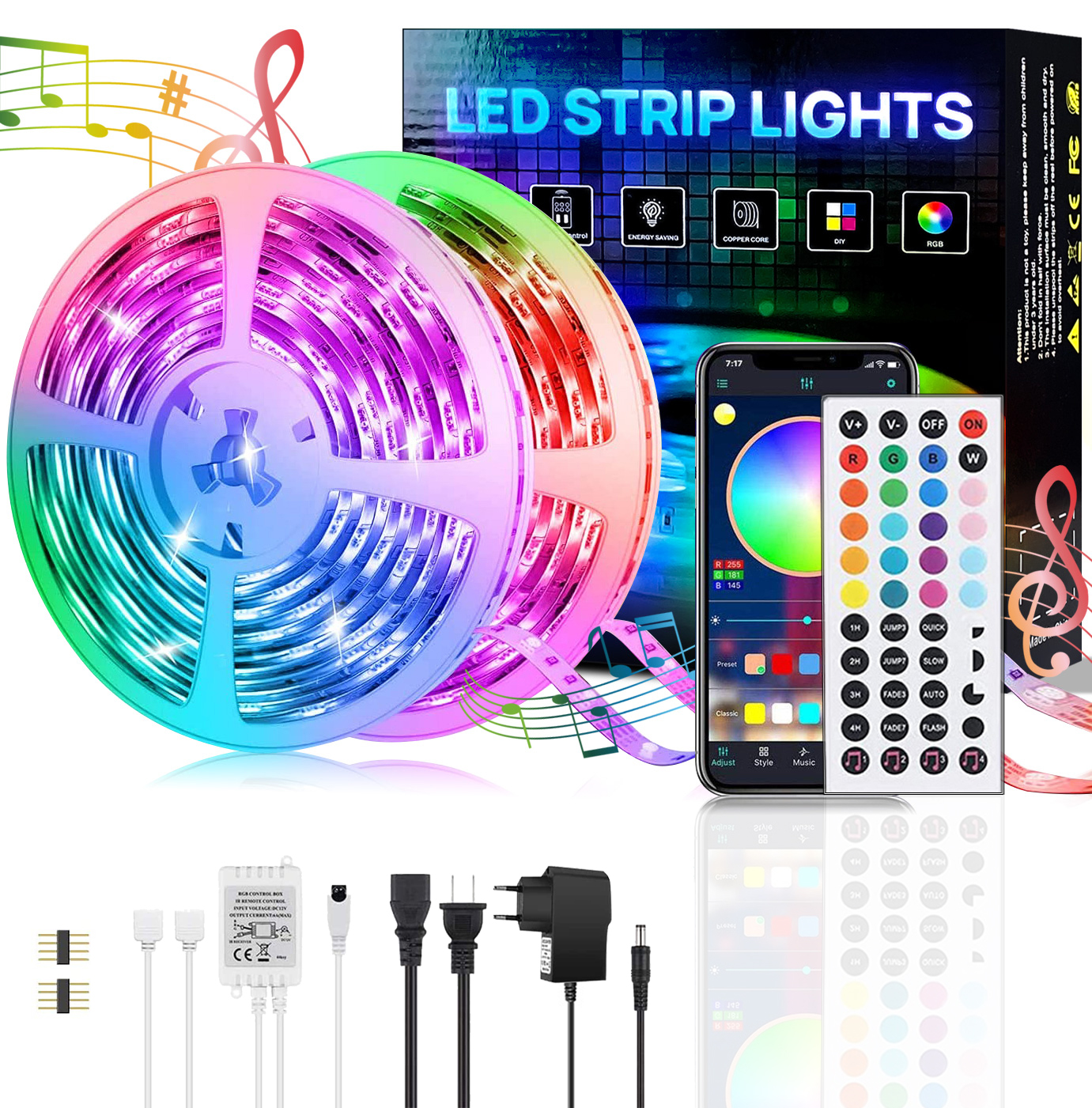 30M Leuchtstreifen APP Fernsteuerung Mit Bluetooth RGB LED LED-Licht, Lichtleiste,Bareboard RGB, DEDOM Steuerung,