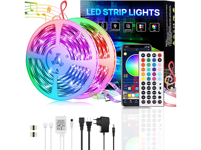 DEDOM Bluetooth 30M APP Leuchtstreifen LED-Licht, Fernsteuerung Lichtleiste,Bareboard Mit RGB, RGB LED Steuerung