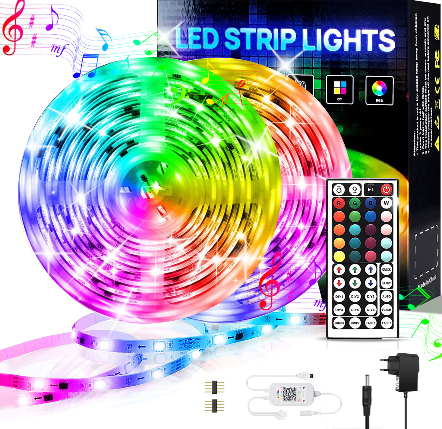 DEDOM Lichtstreifen IR, Intelligentes LED-Lichtband mit RGB 15 LED Meter Infrarot-Fernbedienung, Leuchtstreifen
