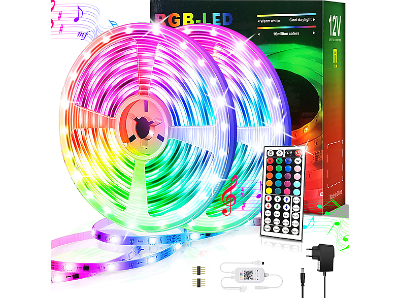 DEDOM LED Lichtstreifen, Bareboard RGB, LED-Leuchten, 20 Meter, Infrarot-Fernbedienung LED RGB Leuchtstreifen RGB