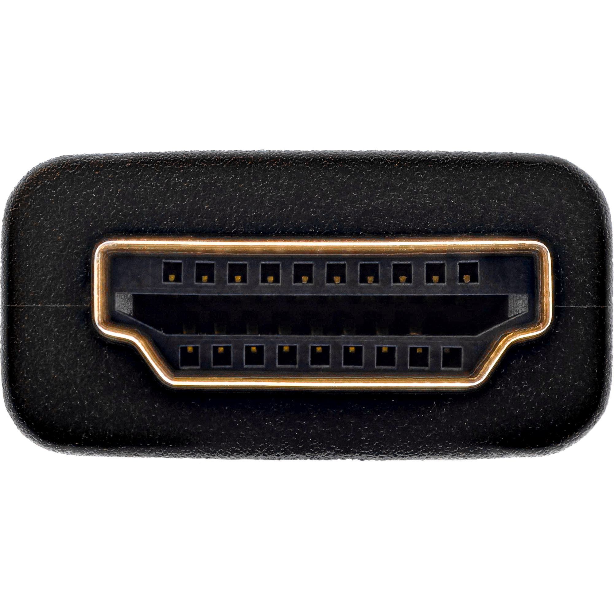 Schwarzer HDMI-Anschluss, Nahaufnahme mit den goldenen Pins.