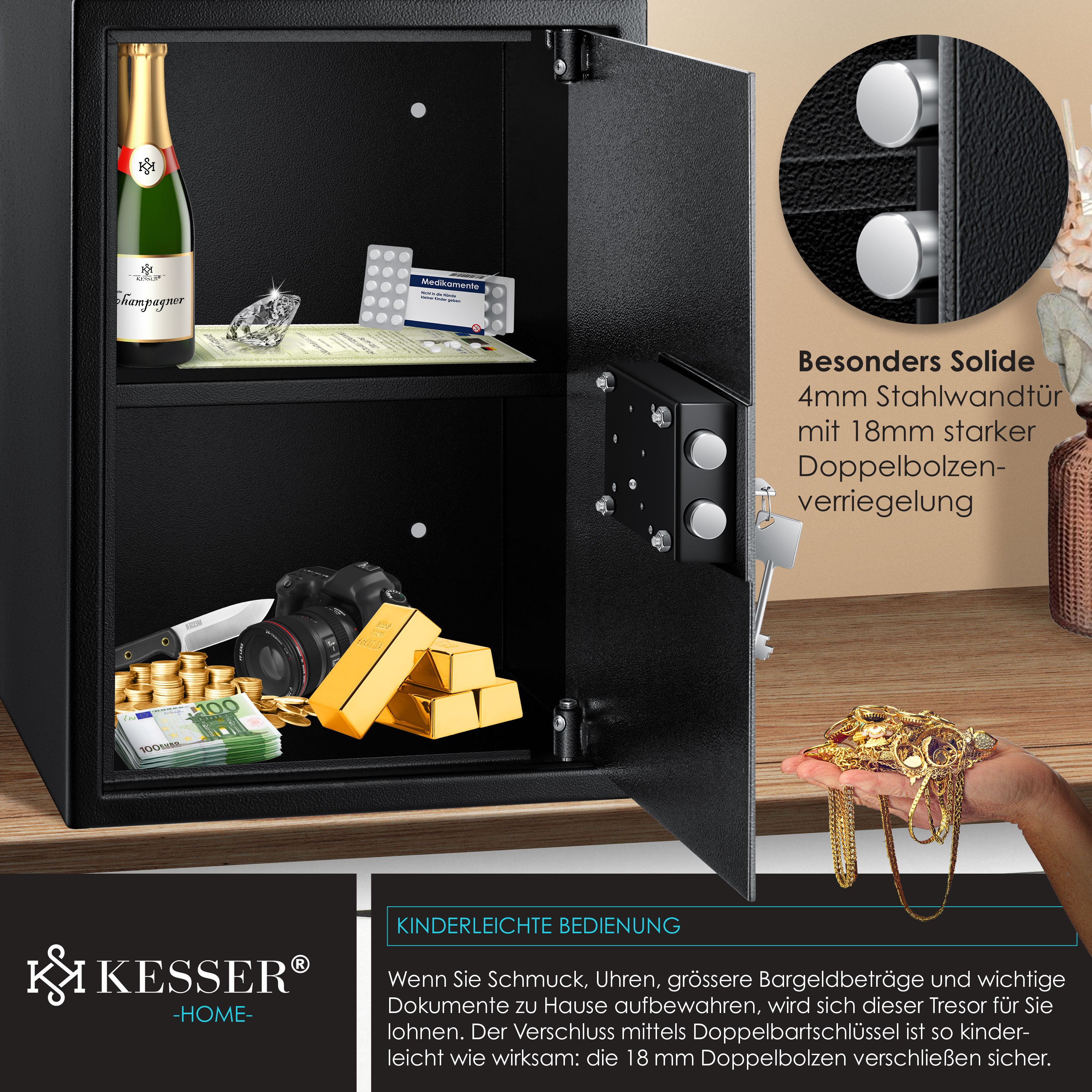 KESSER Coffre-fort pour meubles 20927 Coffre-fort noir