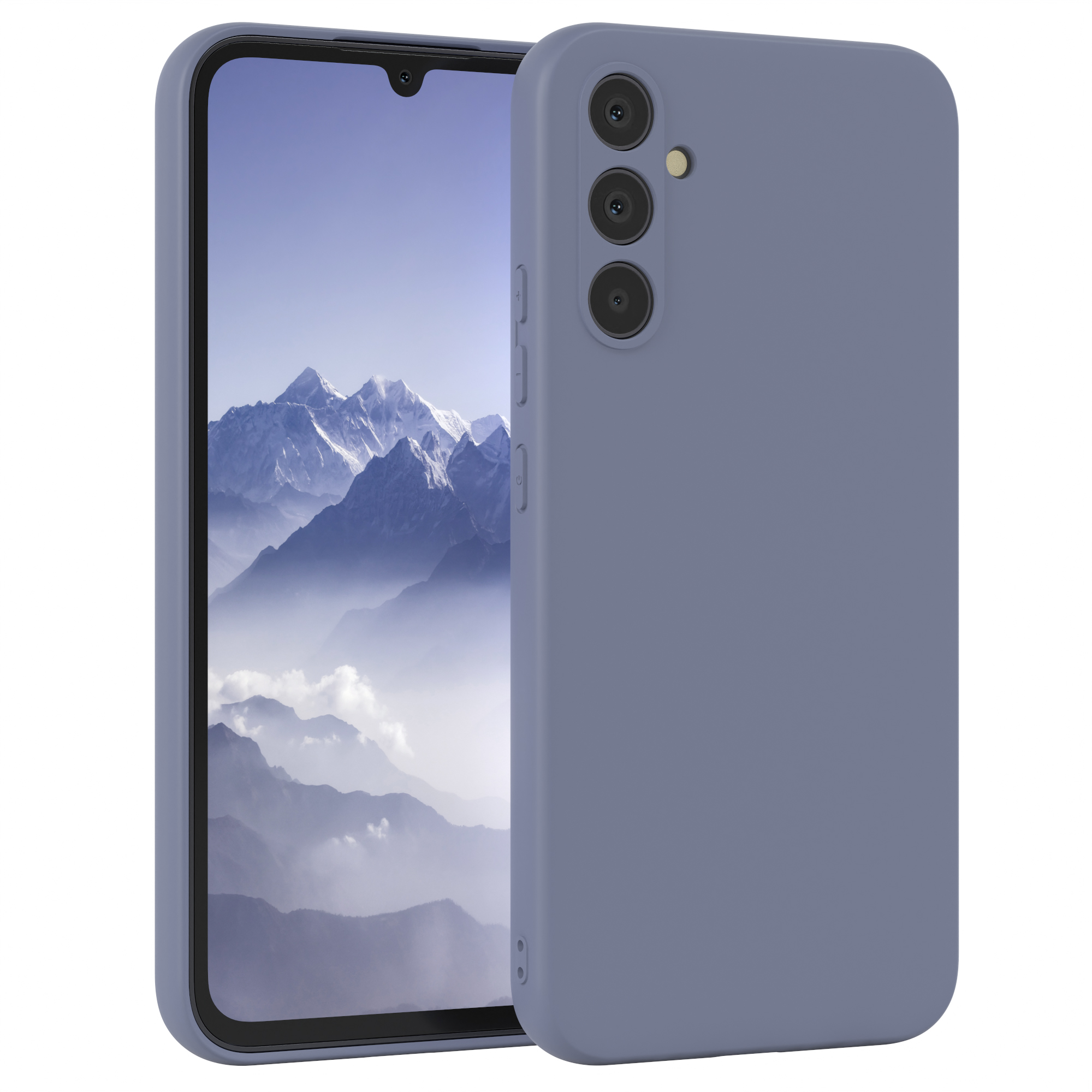 Blaue Handyhülle auf einem Telefon, eine weitere Hülle daneben.