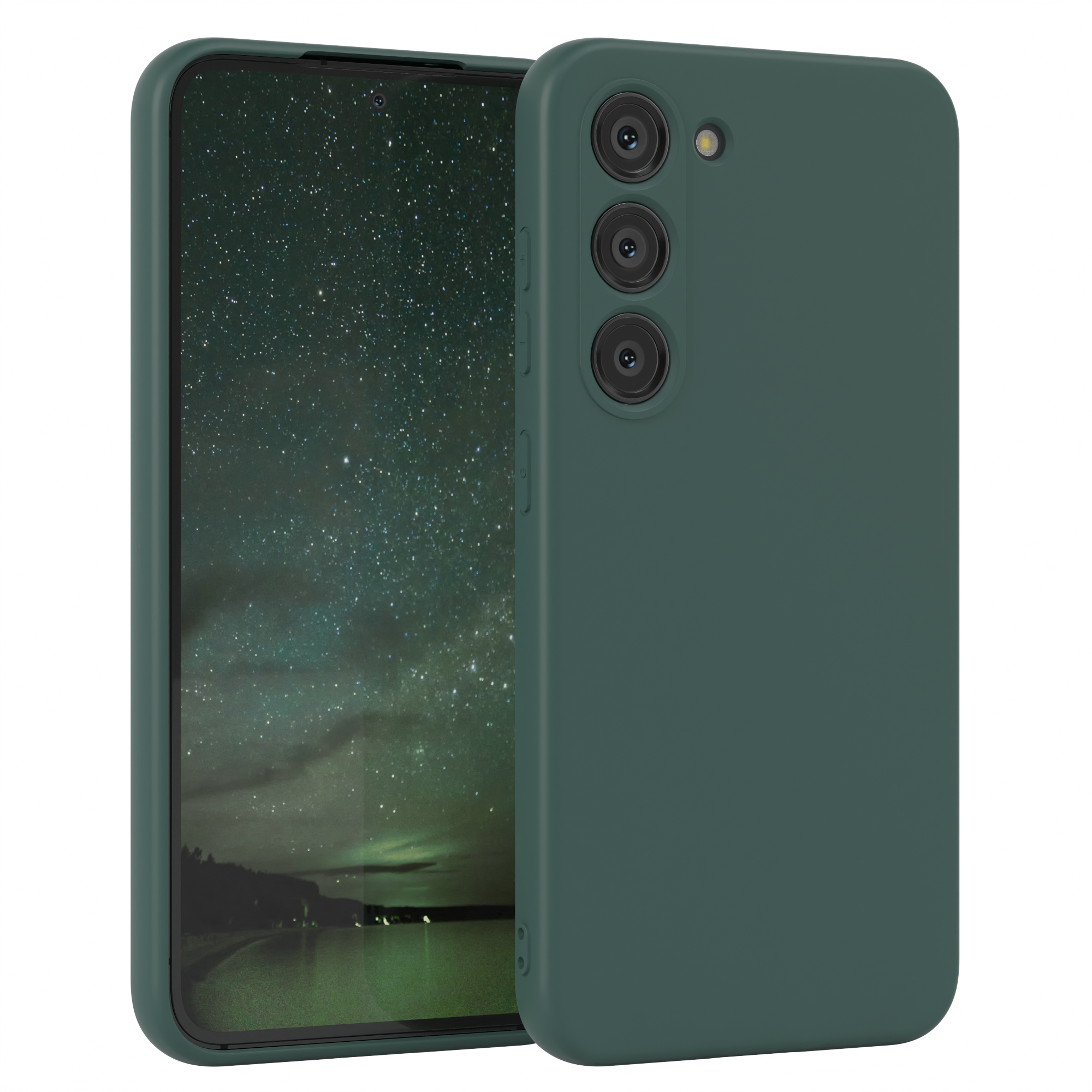 Eine grüne Handyhülle mit einem Telefon.