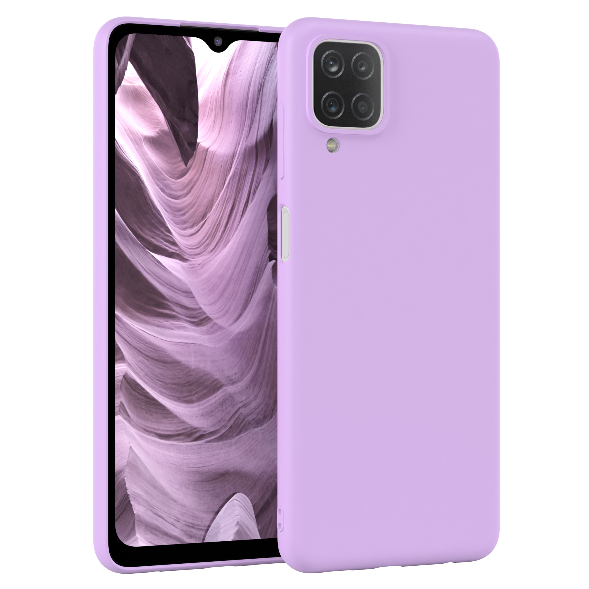 Lila Handyhülle mit Mobiltelefon, Canyon-Hintergrund.