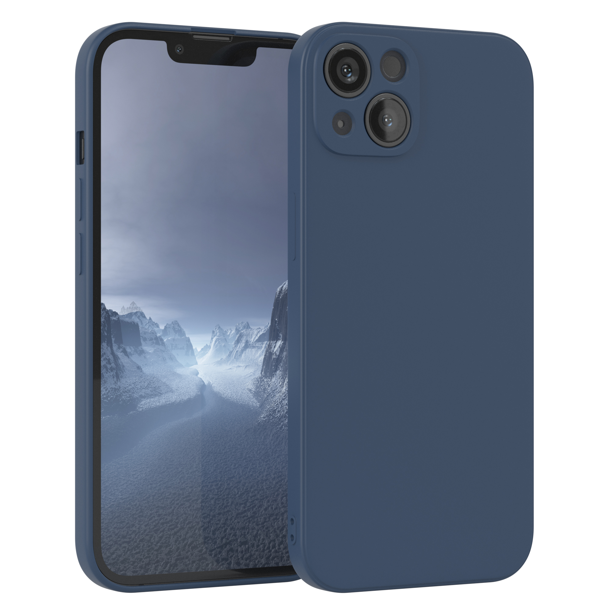 Ein blaues Telefon in einer blauen Hülle. Das Telefon hat mehrere Kameras und ein großes Display.
