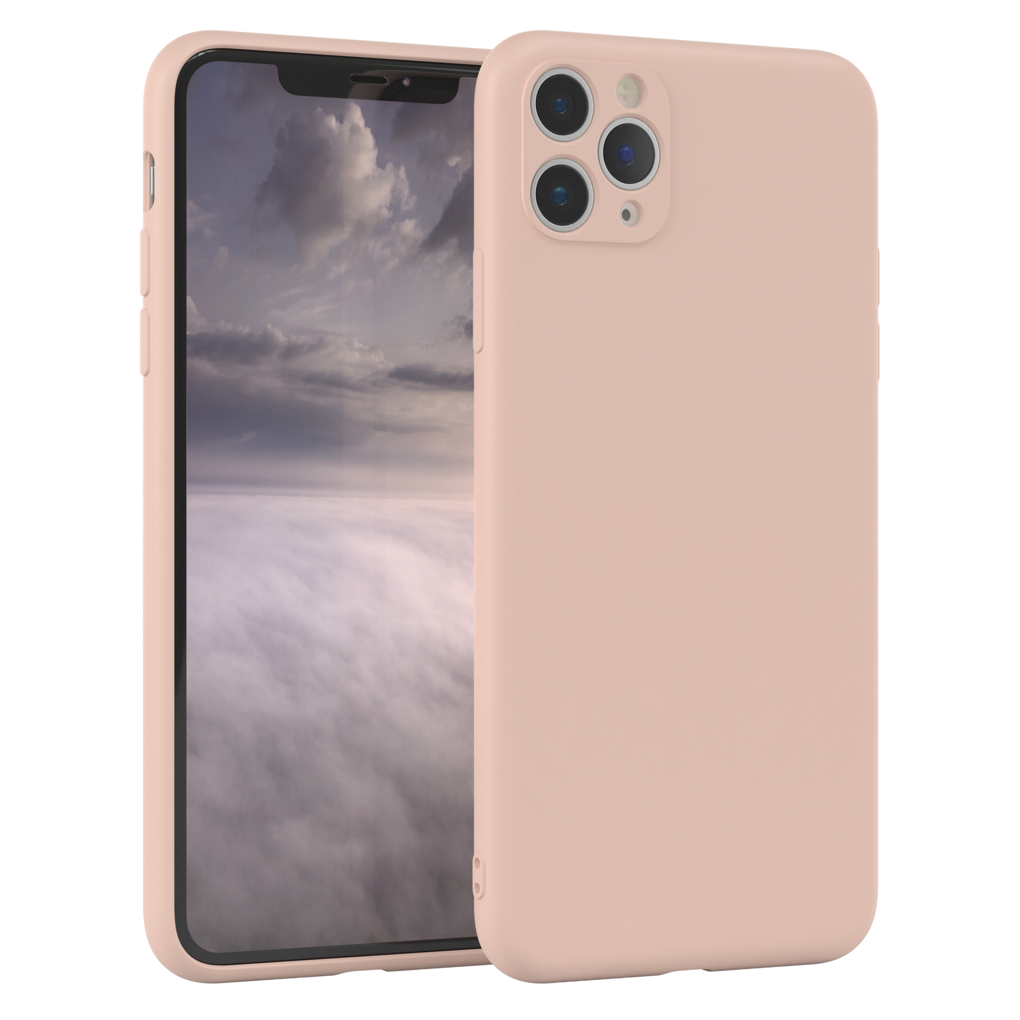 Rosa Handyhülle auf einem Telefon, aufrecht dargestellt. Eine andere Hülle liegt daneben.