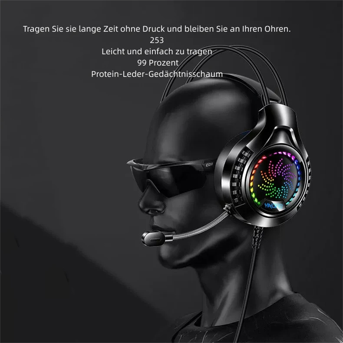Over-ear Headset schwarz SYNTEK leichtes Schwarz Computer-Headset USB-Gaming-Headset, Verkabeltes Kopfhörer Kabelgebundene Headset