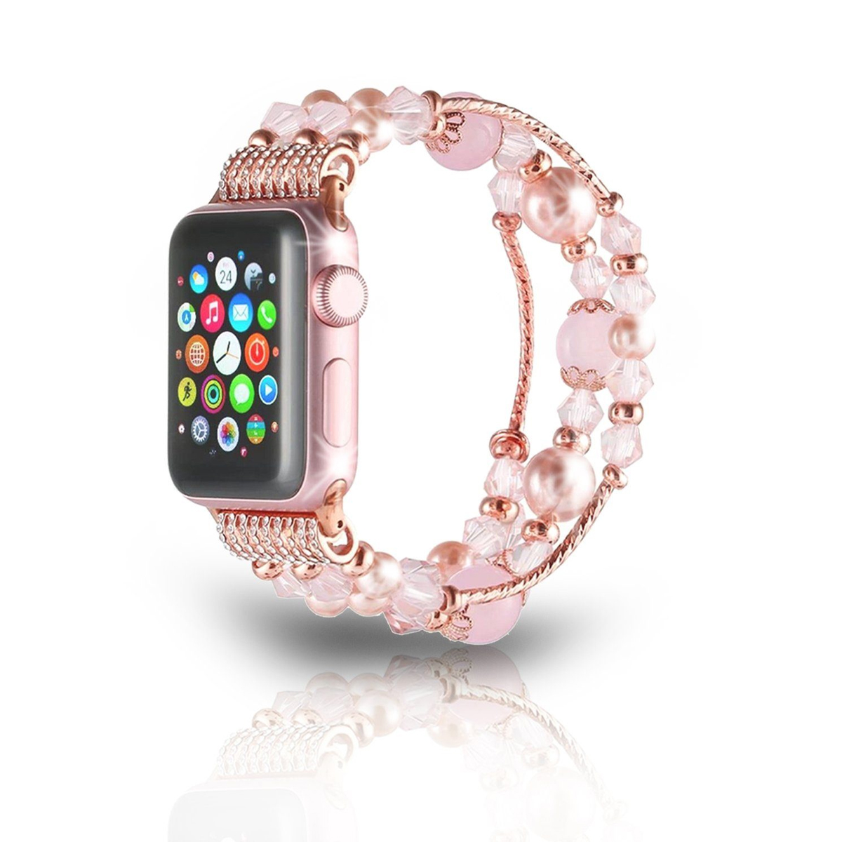 DIIDA Smartwatch Band, Uhrenarmband, Rosa Apple, Apple Smartwatch Watch Watch, Armbänder, Achat Perle, für 42/44/45MM, 42/44/45mm
