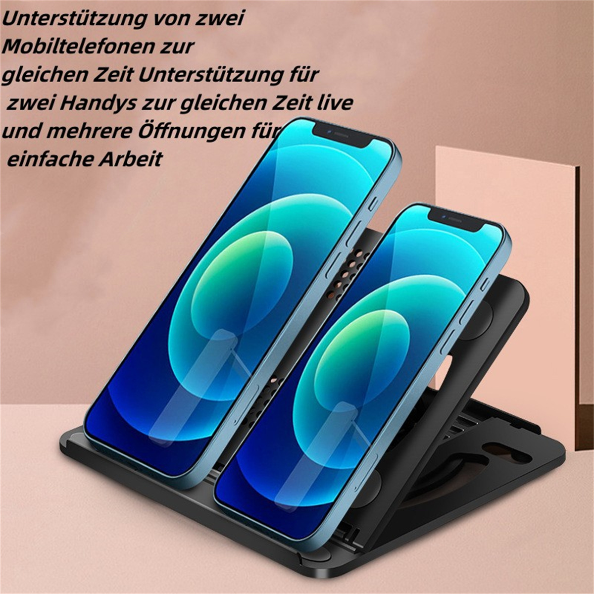 Zwei Telefone auf einem Ständer, für die gleichzeitige Nutzung von zwei Telefonen.