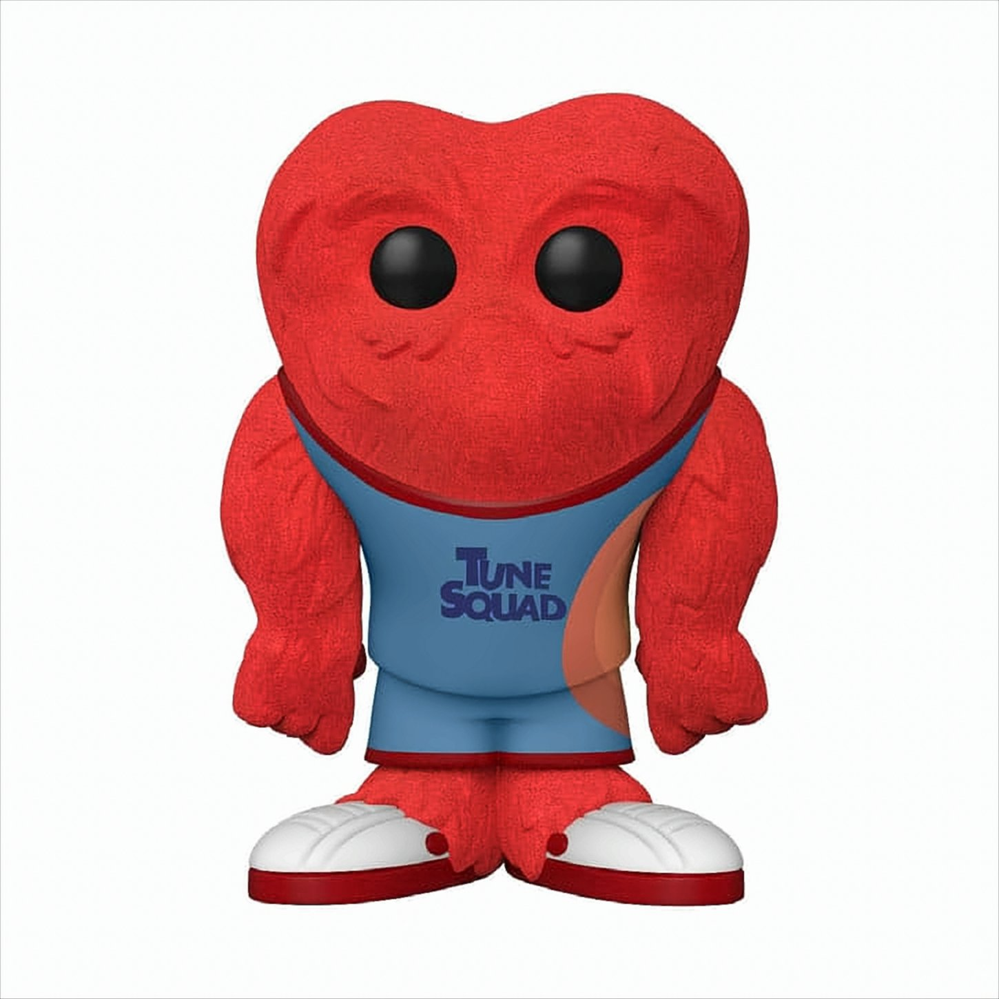 Eine rote Funko Pop-Figur eines herzförmigen Wesens, das eine Tune Squad-Uniform trägt.
