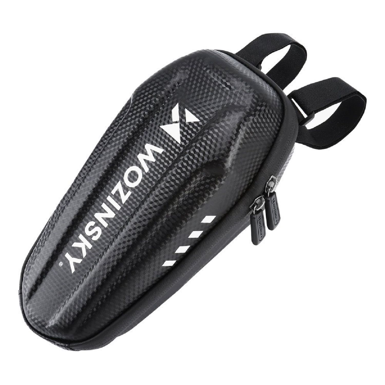 Schwarze Fahrradtasche mit dem Markennamen 'Wozinsky'.
