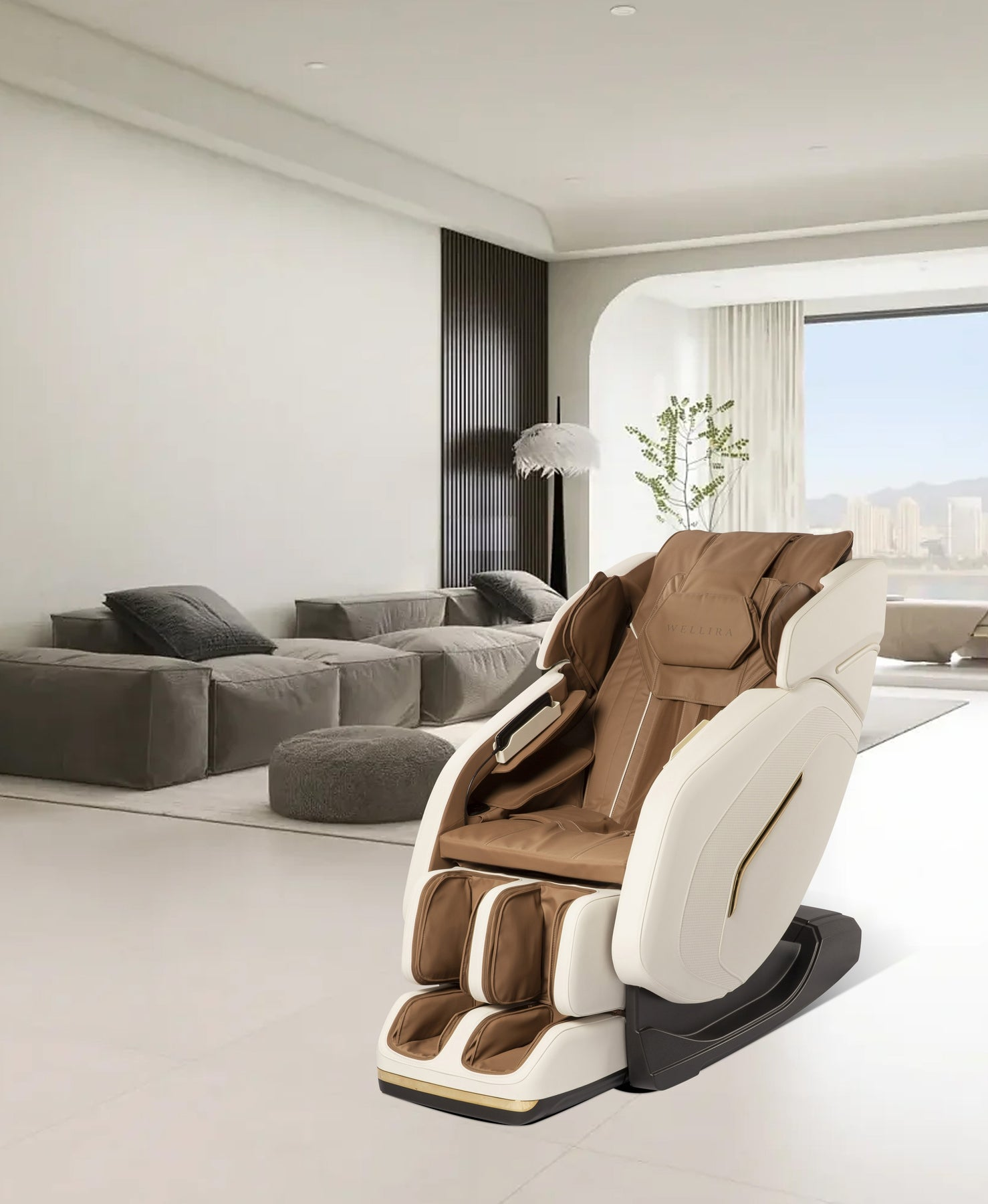 Ein luxuriöser Massagesessel in einem modernen Wohnzimmer.