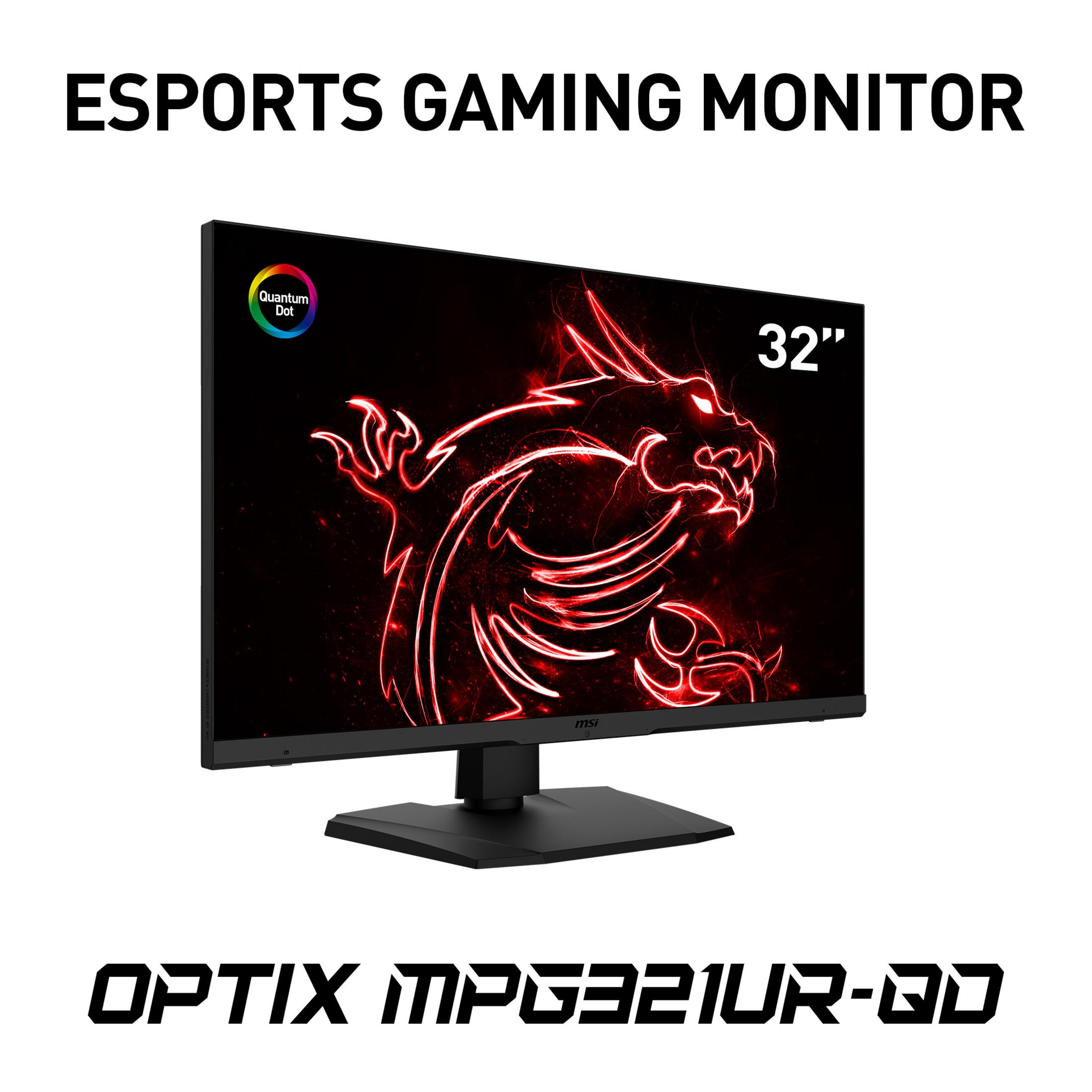 Un monitor da gioco con un design di drago rosso sullo schermo. Lo schermo è nero.