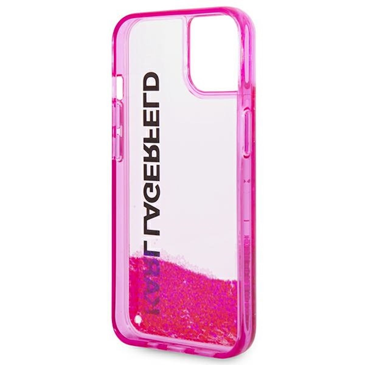 Custodia rosa per telefono con liquido e glitter. La parola 