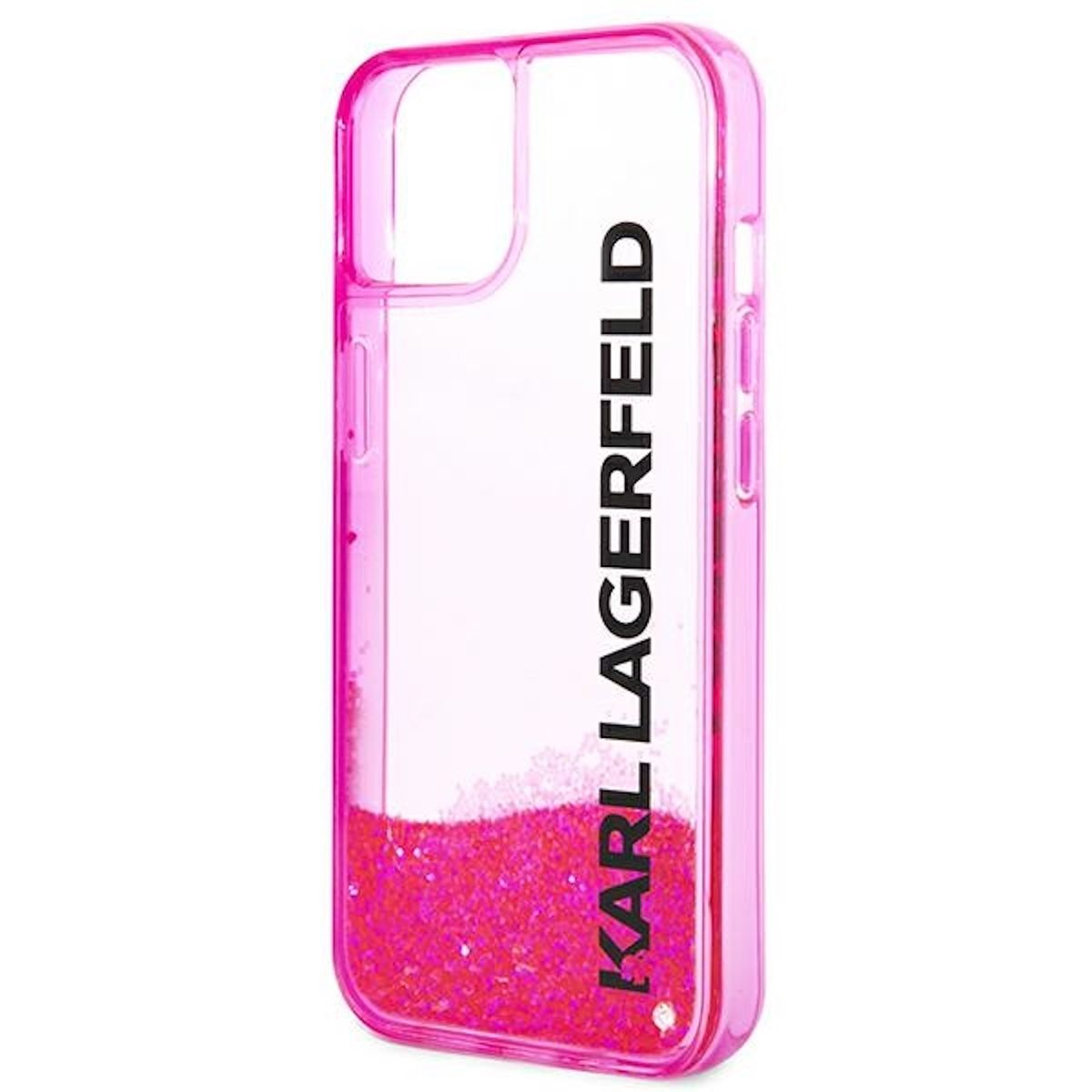 Una custodia rosa Karl Lagerfeld con glitter rosa.