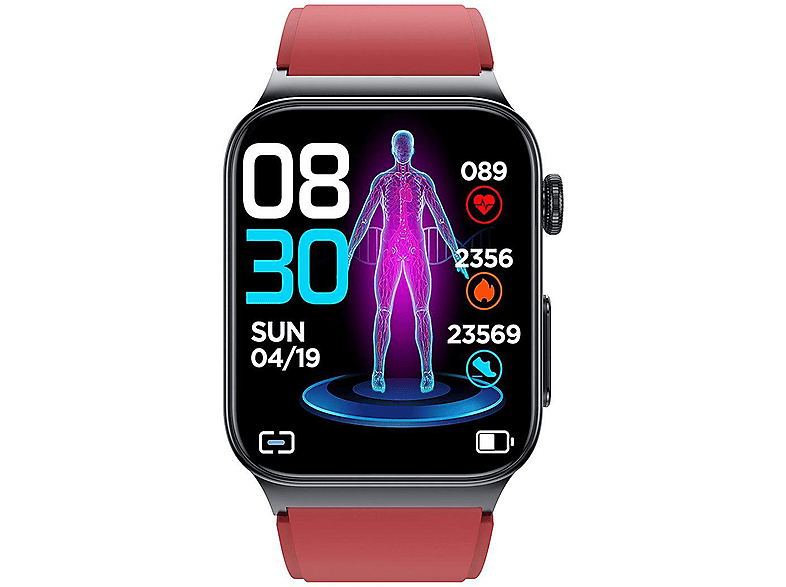 WATCHMARK Cardio One Rote Smartwatch Metall Silizium, 22mm, Rote | Wasserdichte Smartwatches