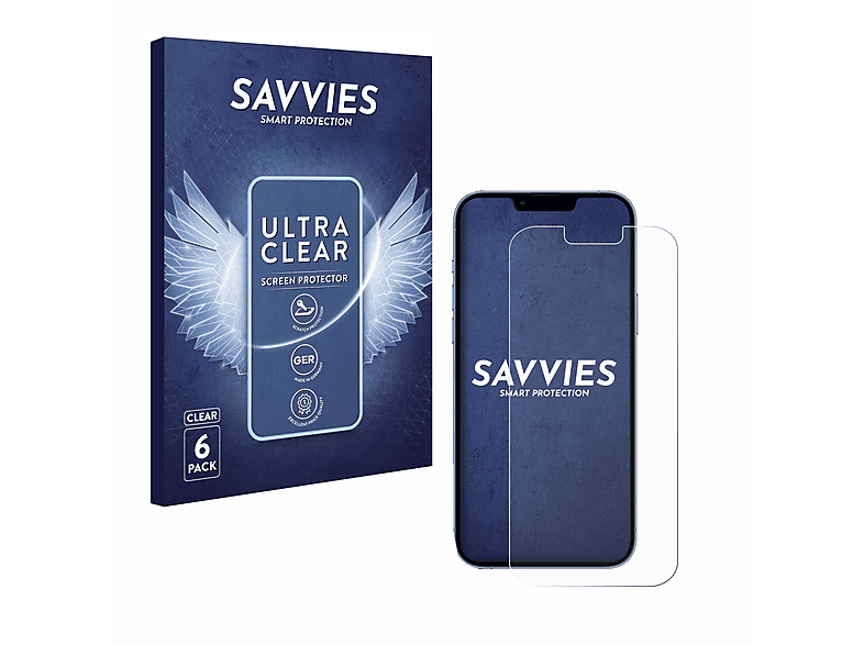 SAVVIES 6x klare Schutzfolie(für Apple iPhone 13 Pro Max)
