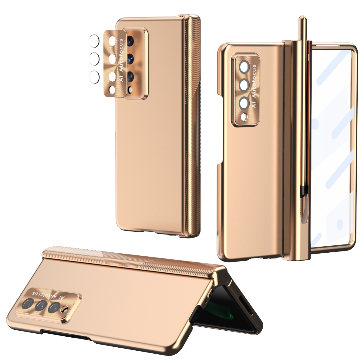 WIGENTO Magnetische Hülle Fold3 5G, Full Vollschutz & Galaxy Kunststoff Cover, Stift Gold Samsung, Z Linsenschutz, 