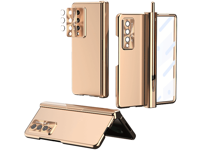 Kunststoff Gold + Full & Linsenschutz, Stift Z Vollschutz Magnetische Fold3 Samsung, WIGENTO Hülle Cover, 5G, Galaxy