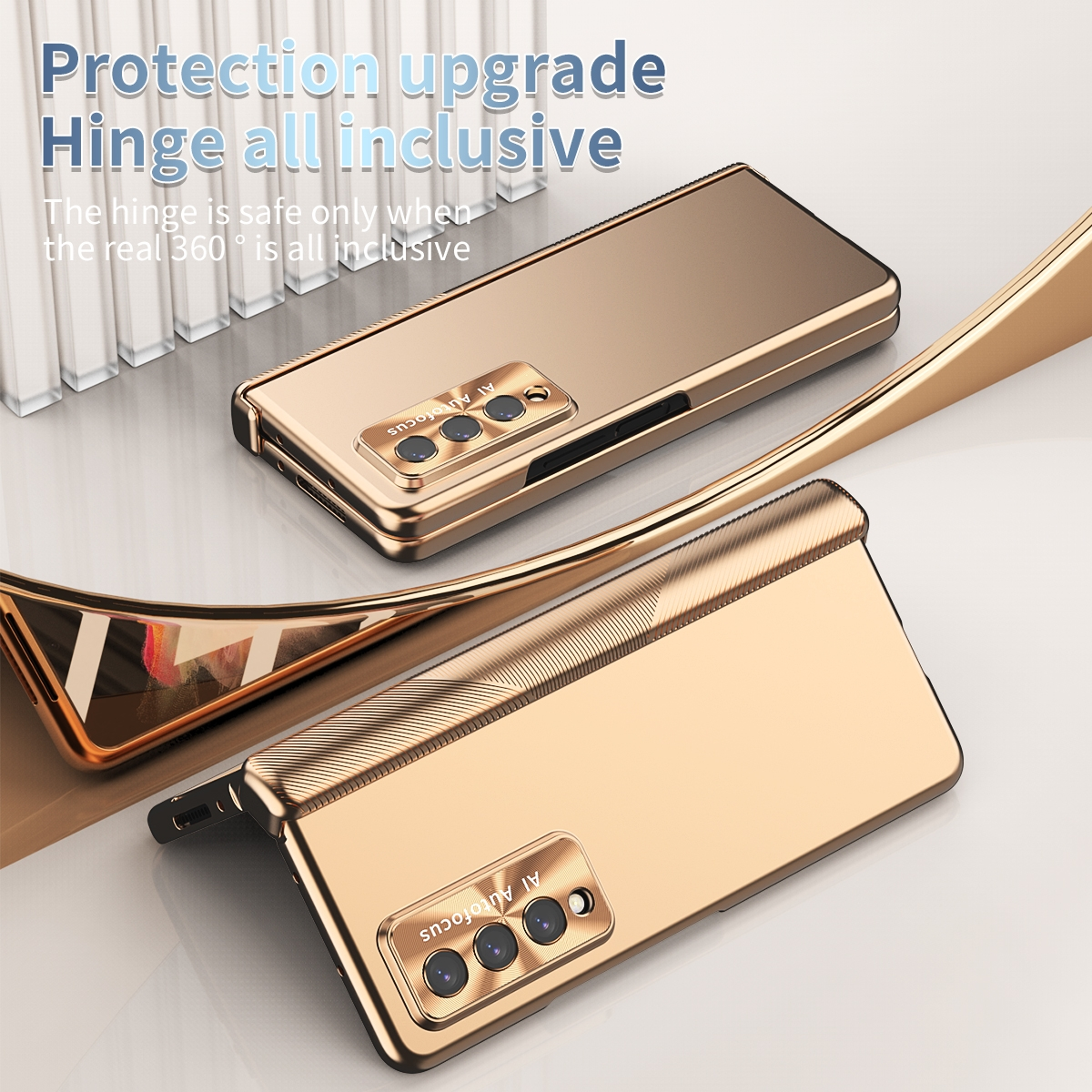 WIGENTO Magnetische Hülle Fold3 5G, Full Vollschutz & Galaxy Kunststoff Cover, Stift Gold Samsung, Z Linsenschutz, 