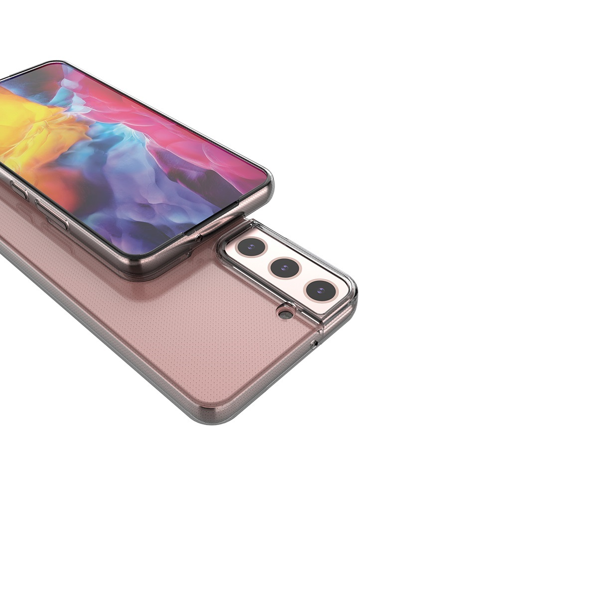 Ein Telefon liegt auf einer Telefonhülle. Das Telefon hat eine bunte Anzeige.