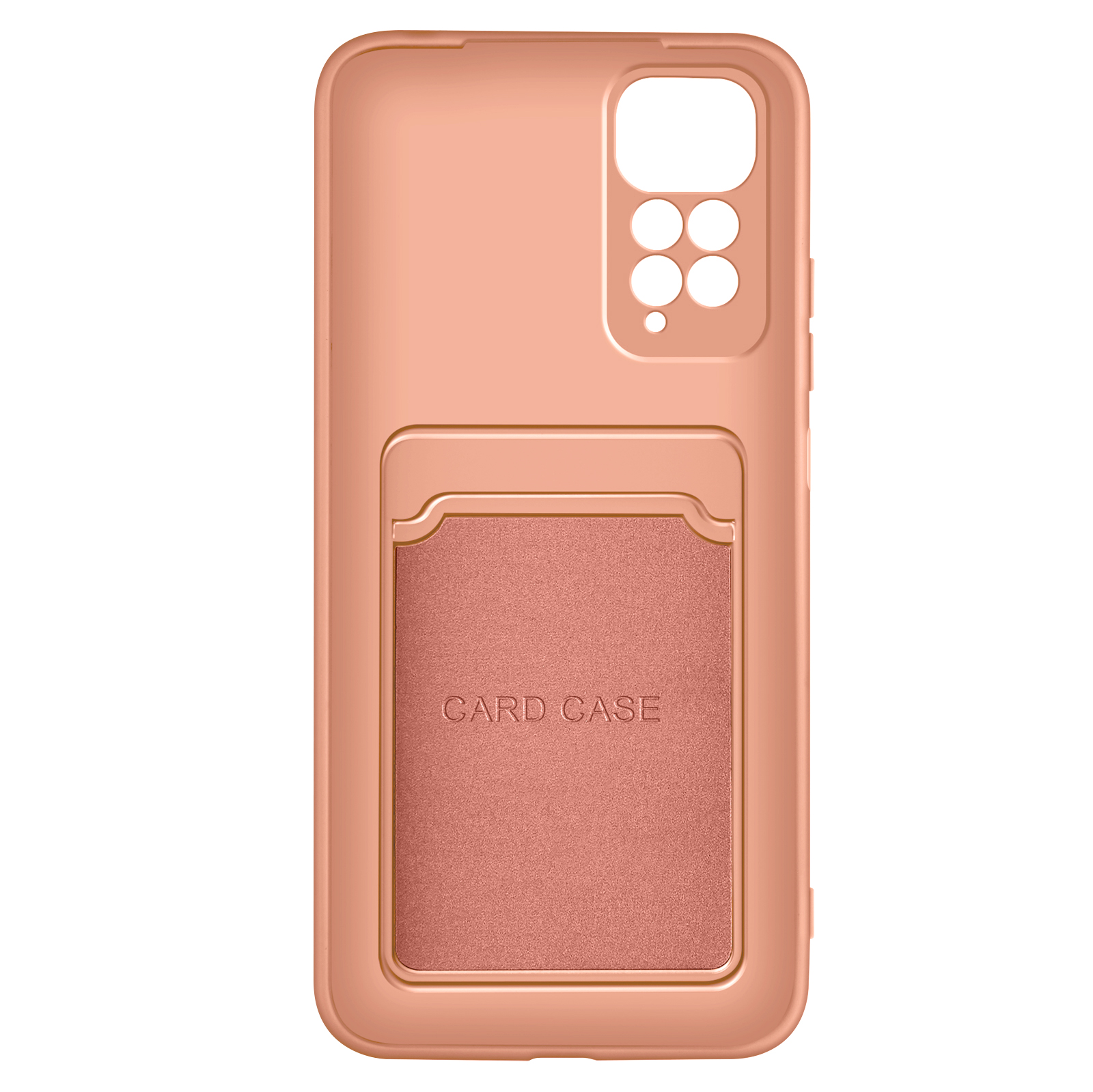 Roségoldenes Handyhülle mit Kartenfach. 'CARD CASE' ist auf dem Fach gedruckt.