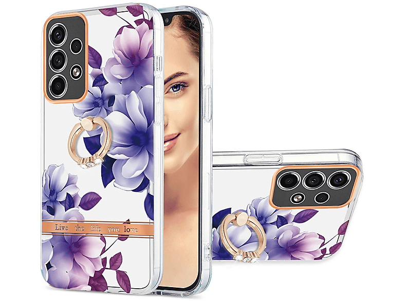 WIGENTO TPU Silikon Hülle Robust dünn mit Ring Flower Motiv, Backcover, Samsung, Galaxy A53 5G, Transparent mit Druck