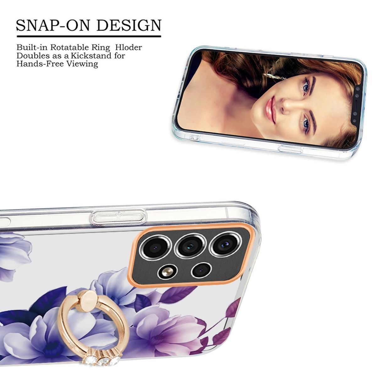 Transparent Hülle WIGENTO Motiv, Flower Silikon dünn Robust Ring Backcover, 5G, Druck mit A53 TPU mit Samsung, Galaxy