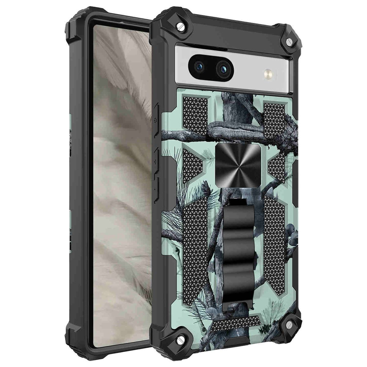 Armor Shockproof Hülle Pixel aufstellbar, Camouflage Magnet Backcover, Google, Türkis Military WIGENTO 7a,