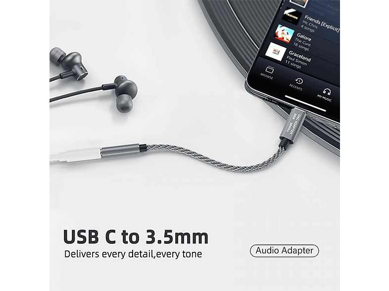 MoKo Adattatore Audio da USB C a 3,5 mm - Doppio Chip CX31993 MAX97220 DAC e Amplificatore HiFi, Adattatore da Tipo C a Jack Aux da 3,5 mm per Cuffie per Android