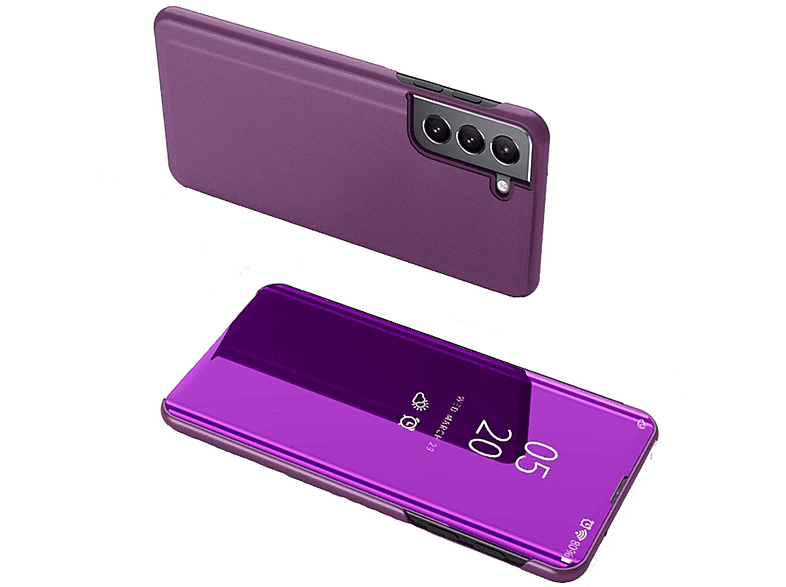 WIGENTO Clear View Spiegel Mirror S22 Hülle, Cover Samsung, Full Galaxy Smart 5G, Magenta Cover