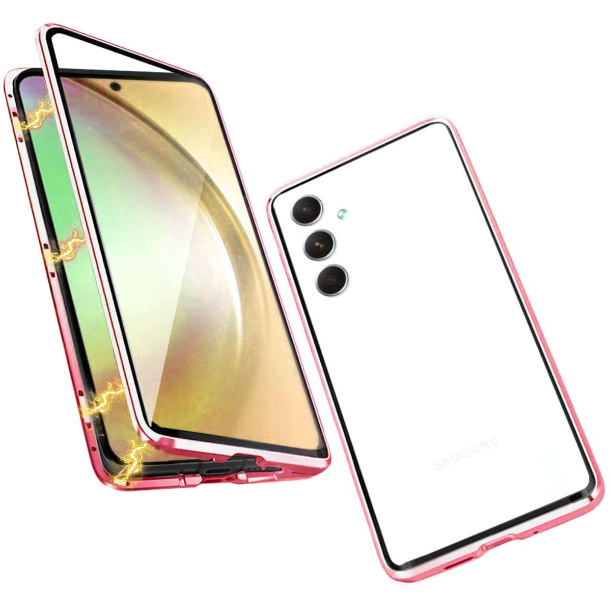 Transparent Magnet Metall Rot Grad WIGENTO 360 Beidseitiger 5G Galaxy Bookcover, Glas / Samsung, Hülle, 4G, / A14