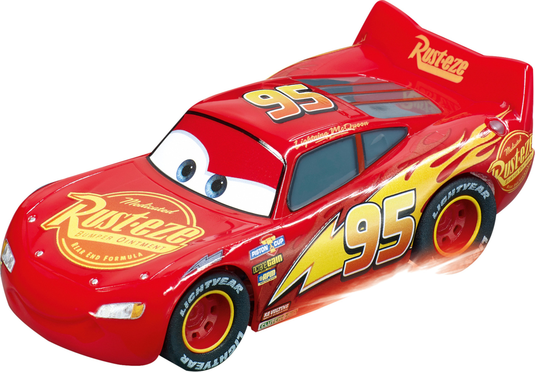 Rotes Lightning McQueen Auto. Das Auto hat die Nummer 95. Lightning McQueen ist eine Zeichentrickfigur.