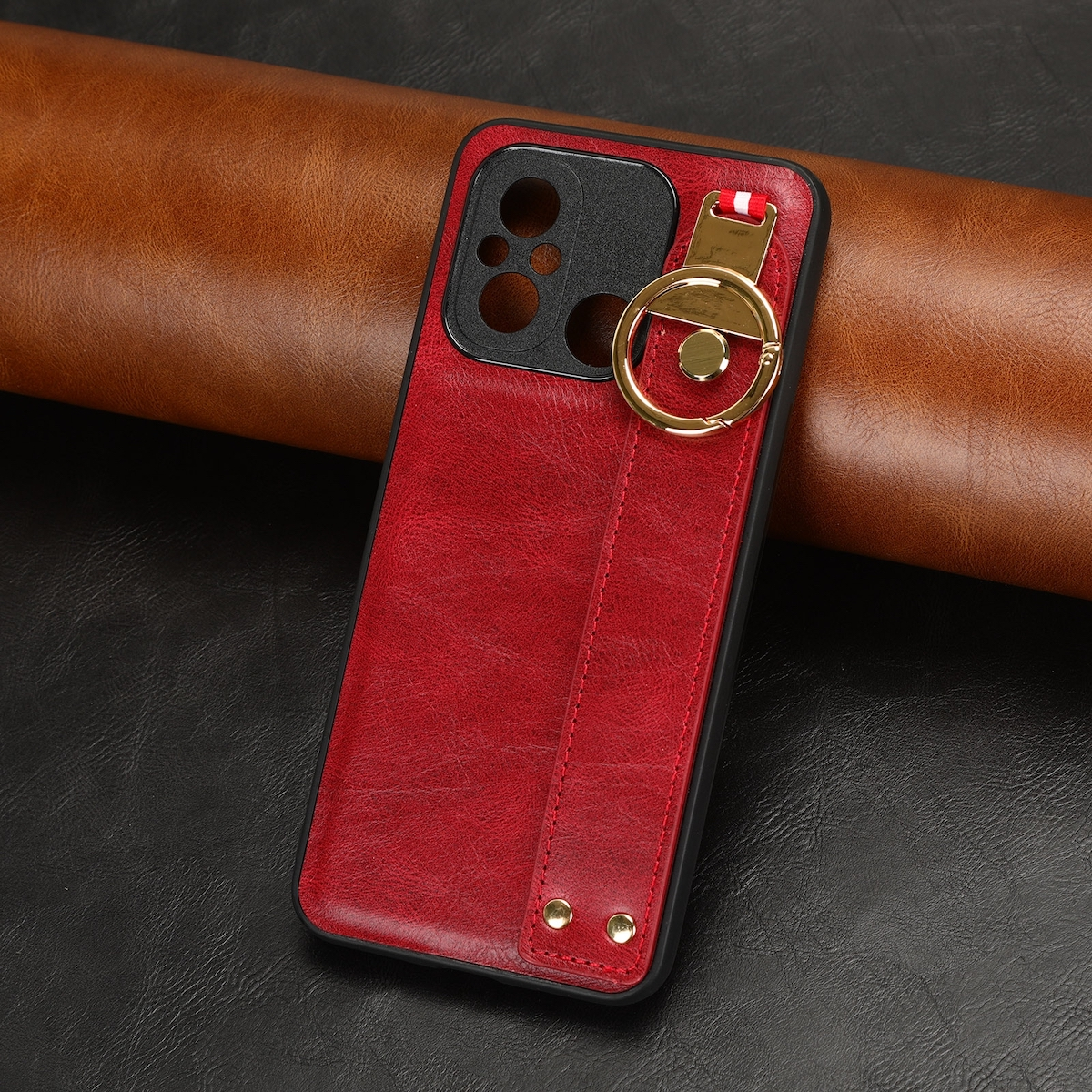 Ringhalter, Armbandhalter WIGENTO Xiaomi, & Bookcover, 12C, Design Redmi Kunstleder Rot mit Hülle