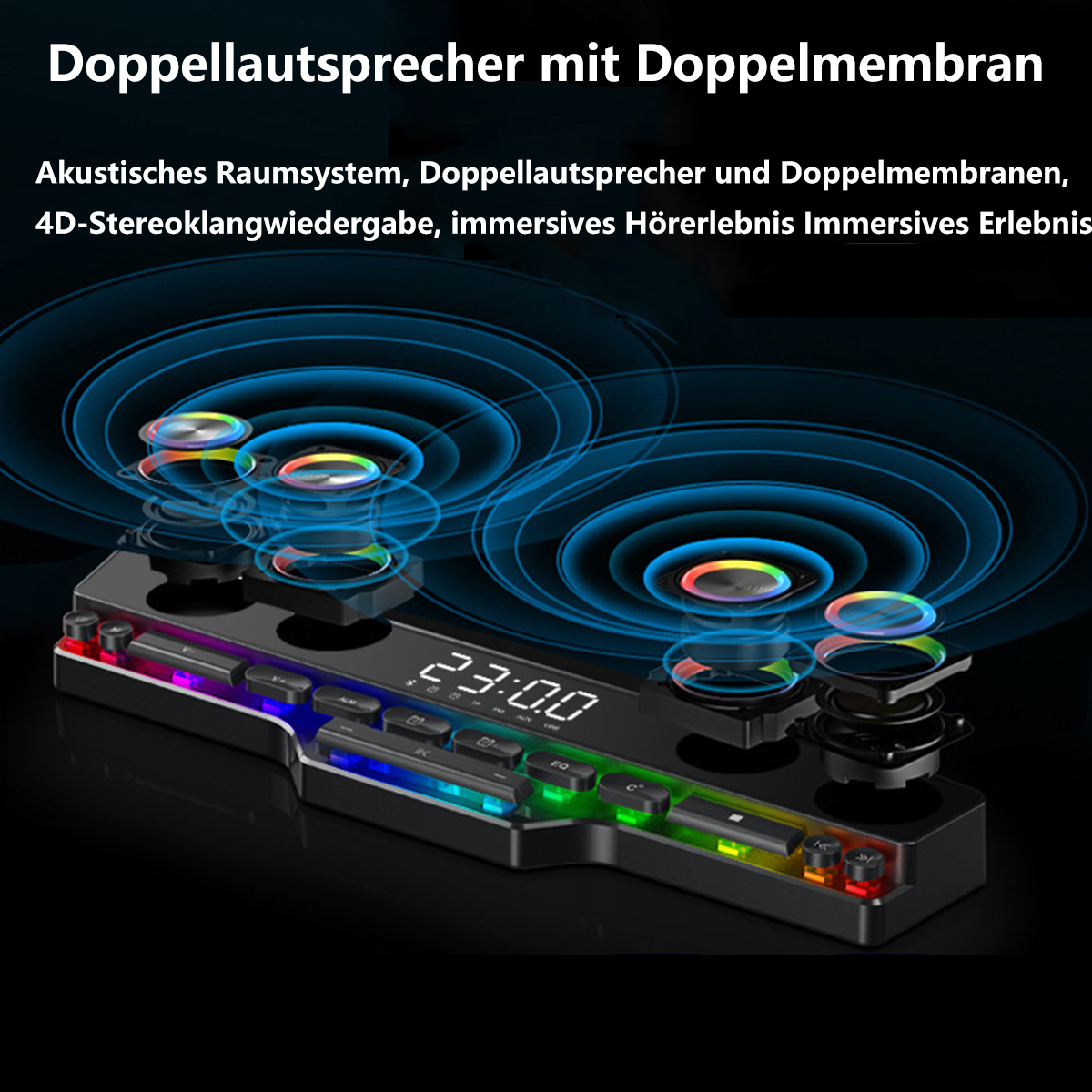 SHAOKE Lautsprecher Schillernde Tastatur sieben führte Hause Desktop Computer farbige Schwarz nach Sound Lichter Kabelloser Subwoofer