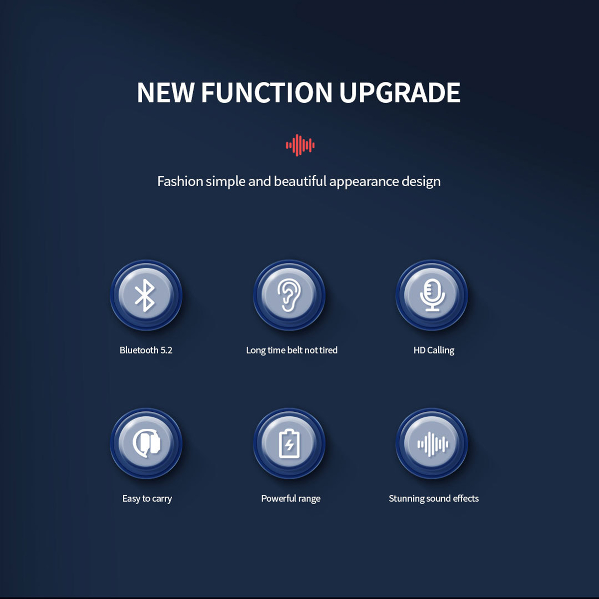 Infografik mit Symbolen und Text, darunter Bluetooth, Kopfhörer und Mikrofonsymbole.