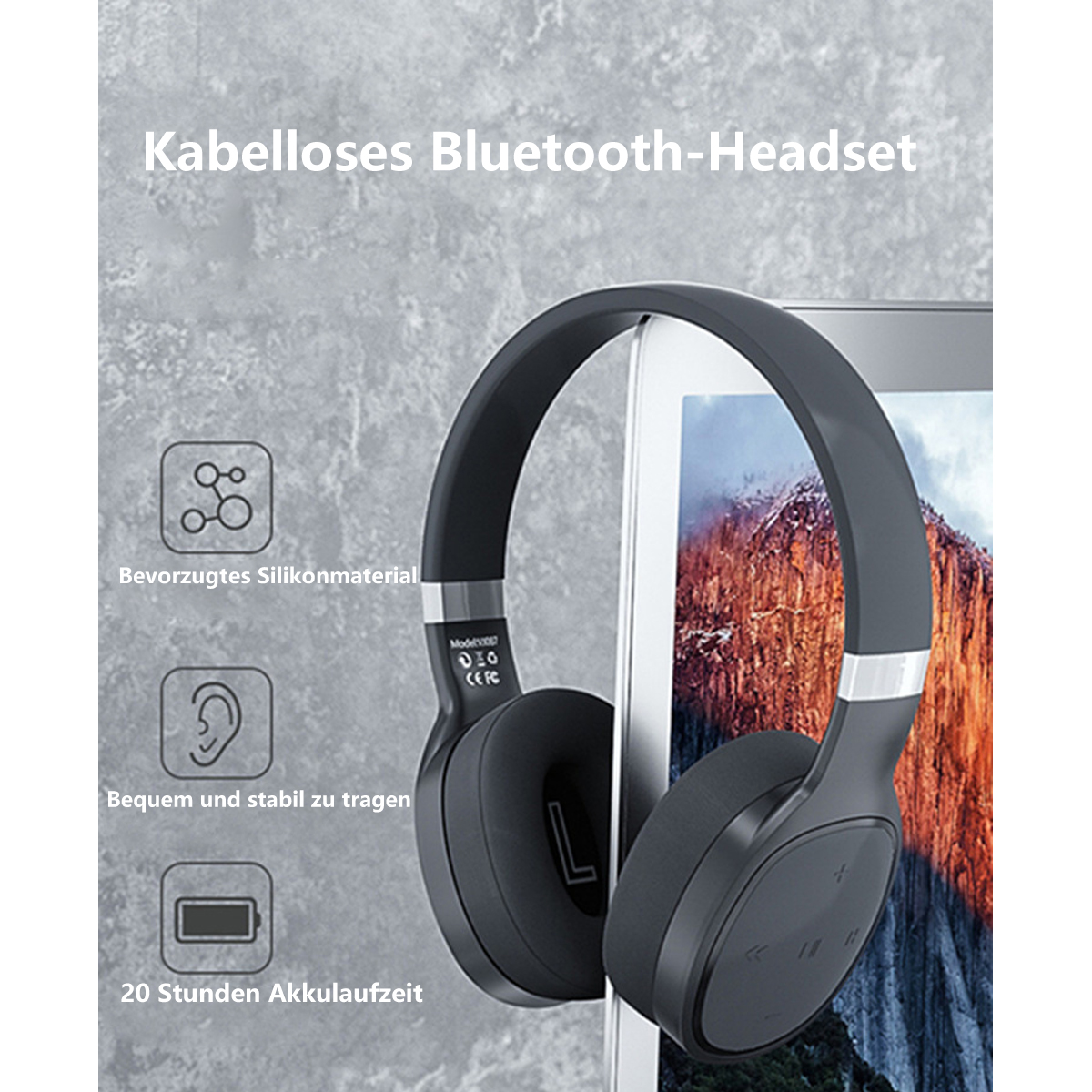 Headset Music grau Long Wireless Over-ear Life Kopfhörer Running, Bluetooth Ultra SYNTEK Stirnband Bluetooth-Kopfhörer Bluetooth Farbe