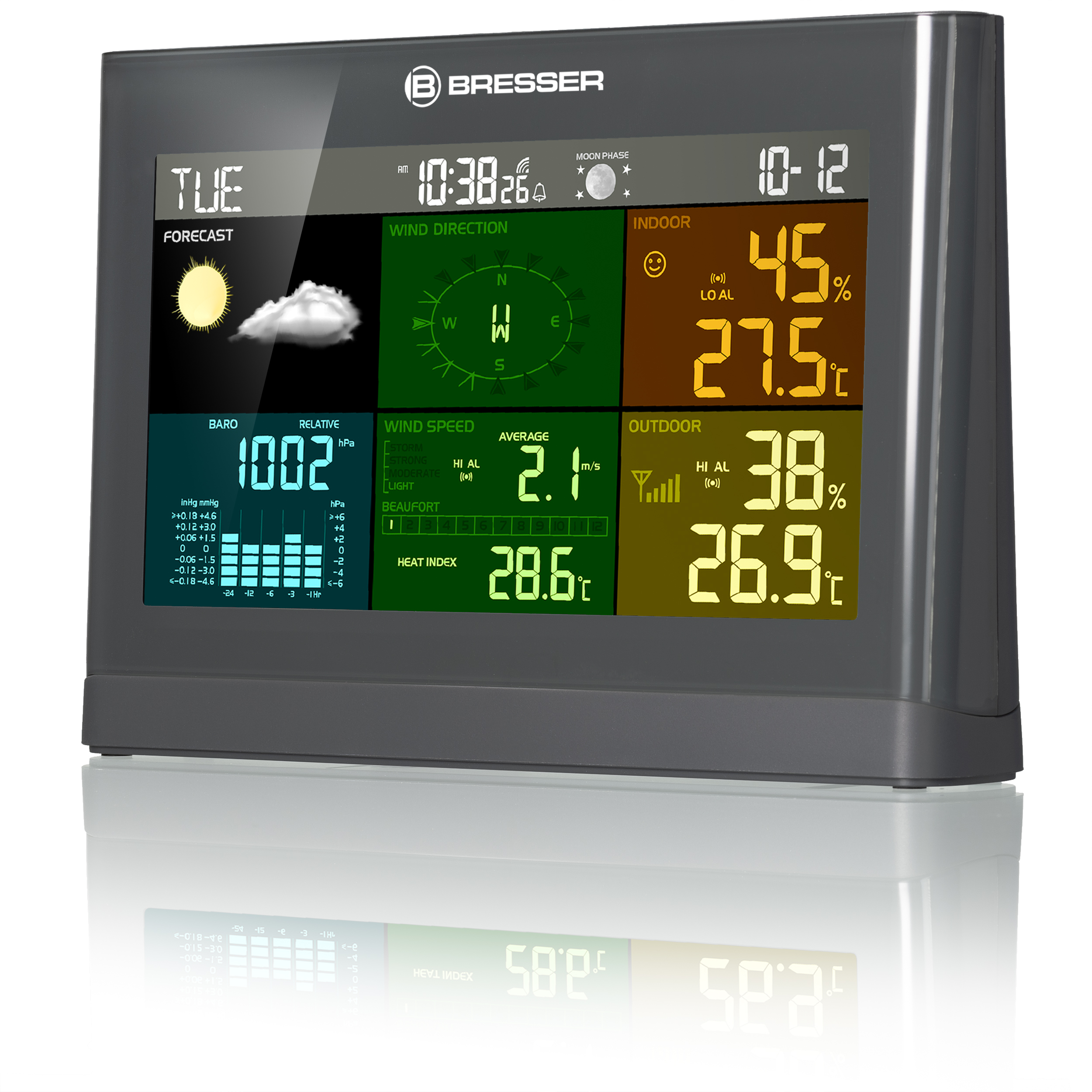 BRESSER 5-in-1 Comfort Wetter Center Wetterstation Farbdisplay mit