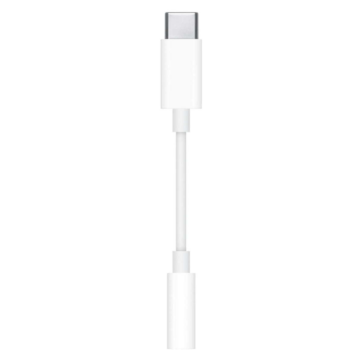 Weißes Adapterkabel mit USB-C-Anschluss an einem Ende und 3,5-mm-Klinke am anderen.