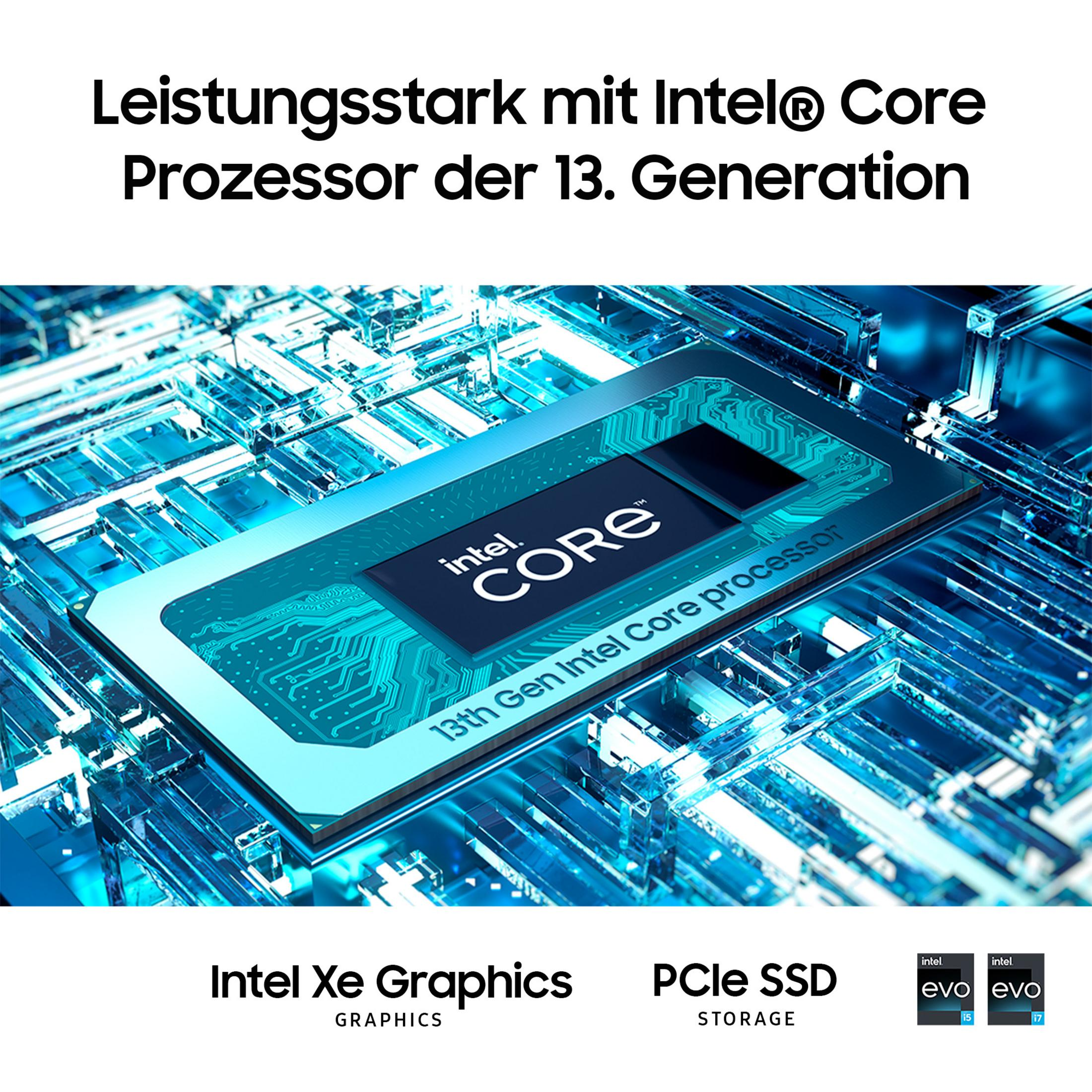 Nahaufnahme eines Intel Core-Prozessors mit Text. Blaues und blaugrünes Farbschema.