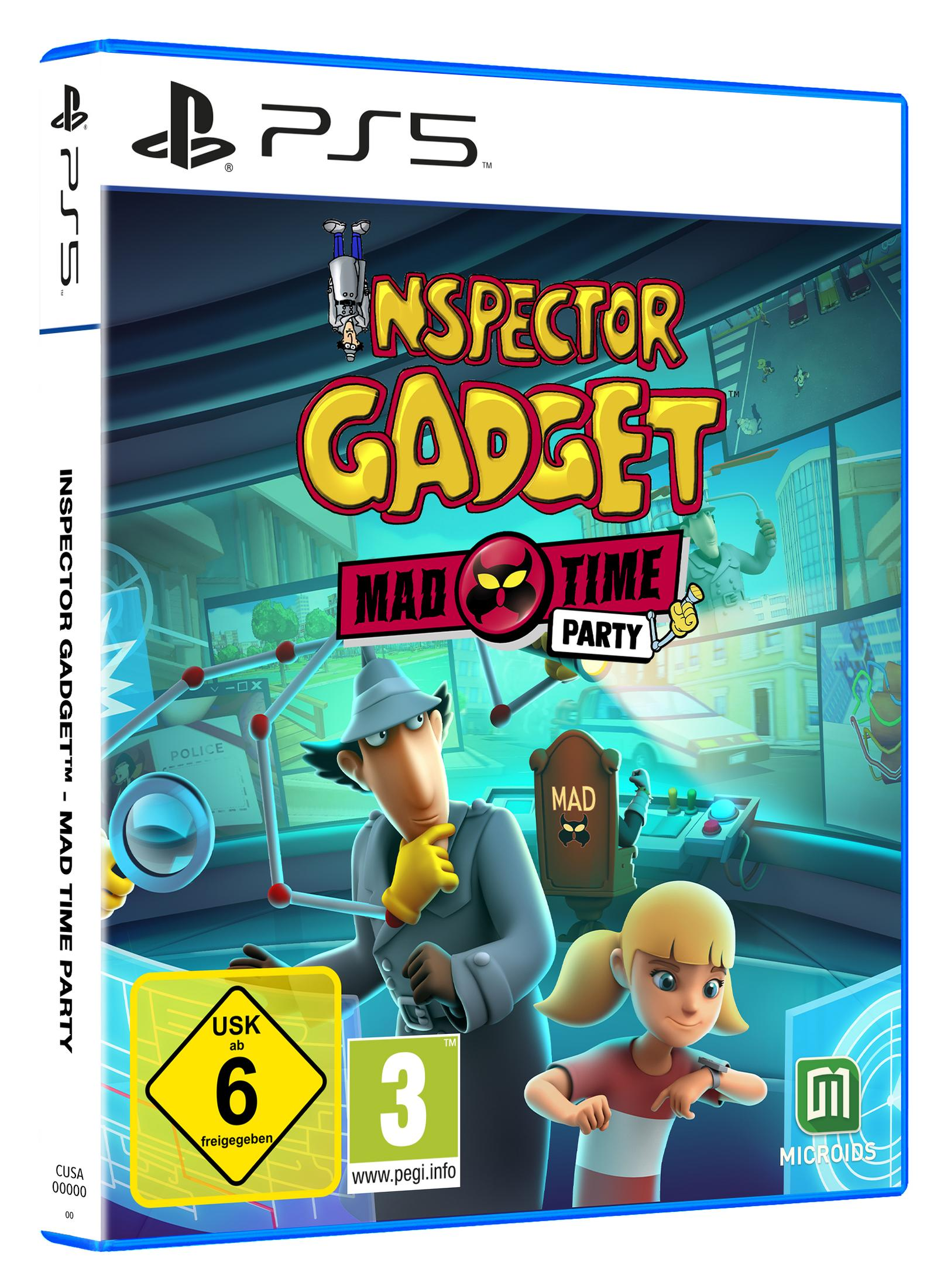 PS5-Spielhülle für Inspector Gadget: Mad Time Party. Gadget ist in der Mitte.