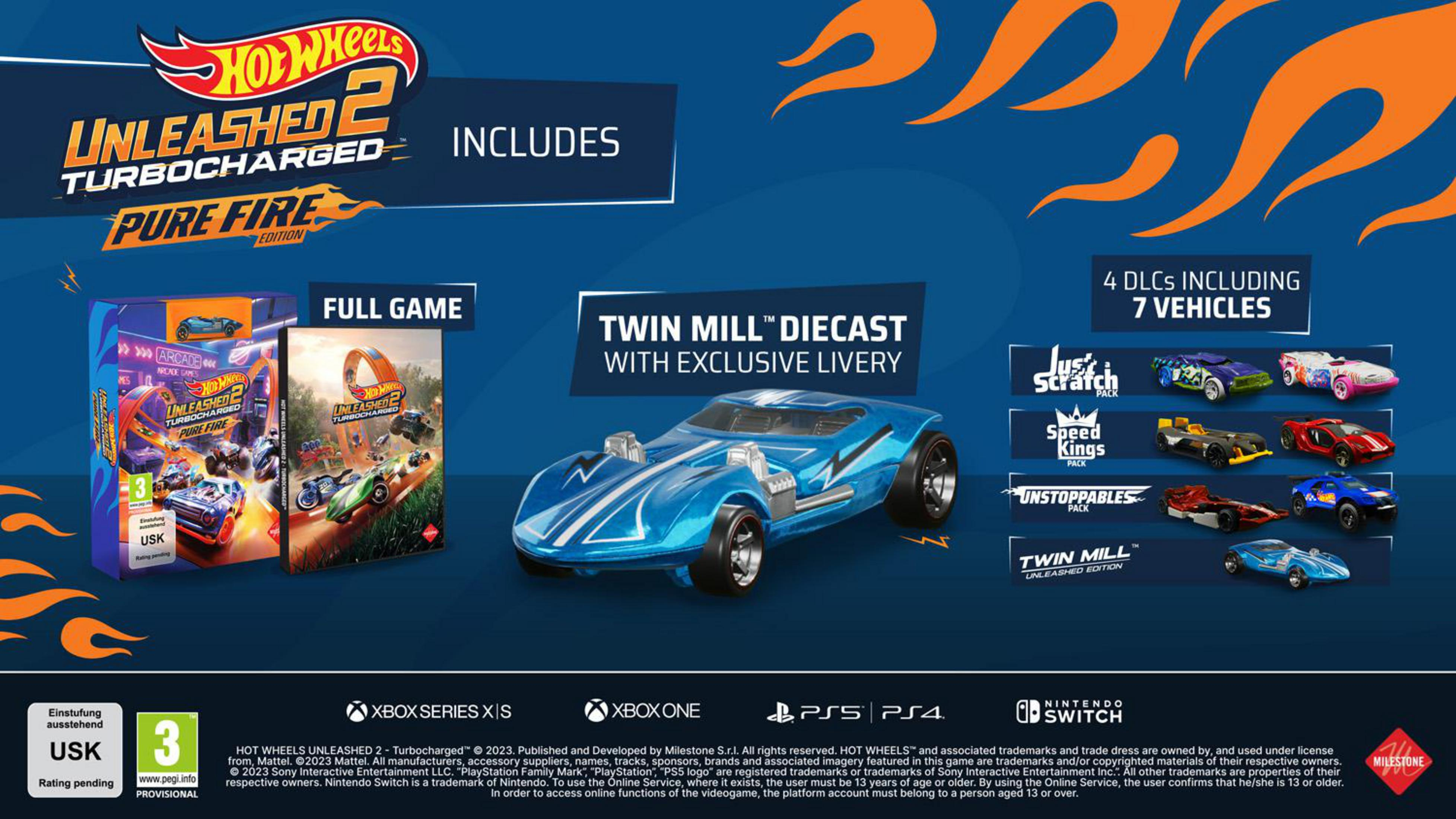 Spielverpackung für Hot Wheels Unleashed 2 mit blauem Auto und Spieldetails.