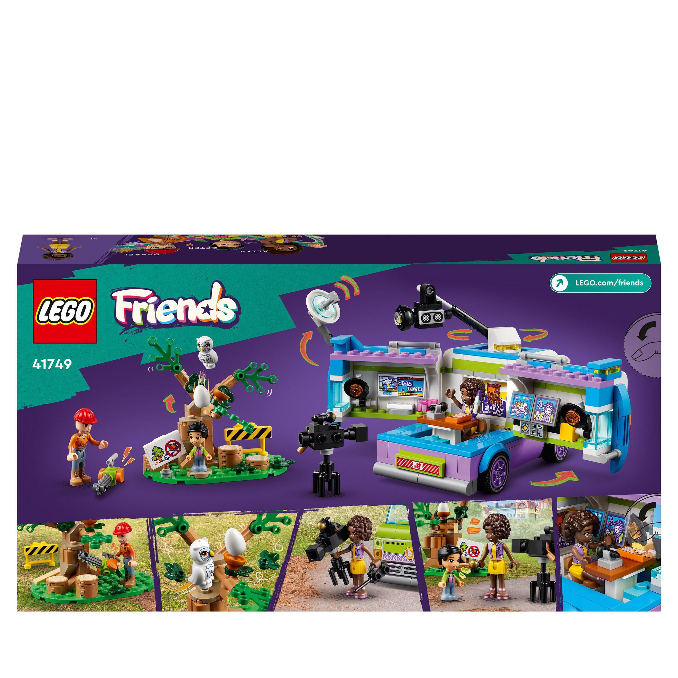 Zestaw Lego Friends. Zestaw przedstawia furgonetkę informacyjną i figurki.