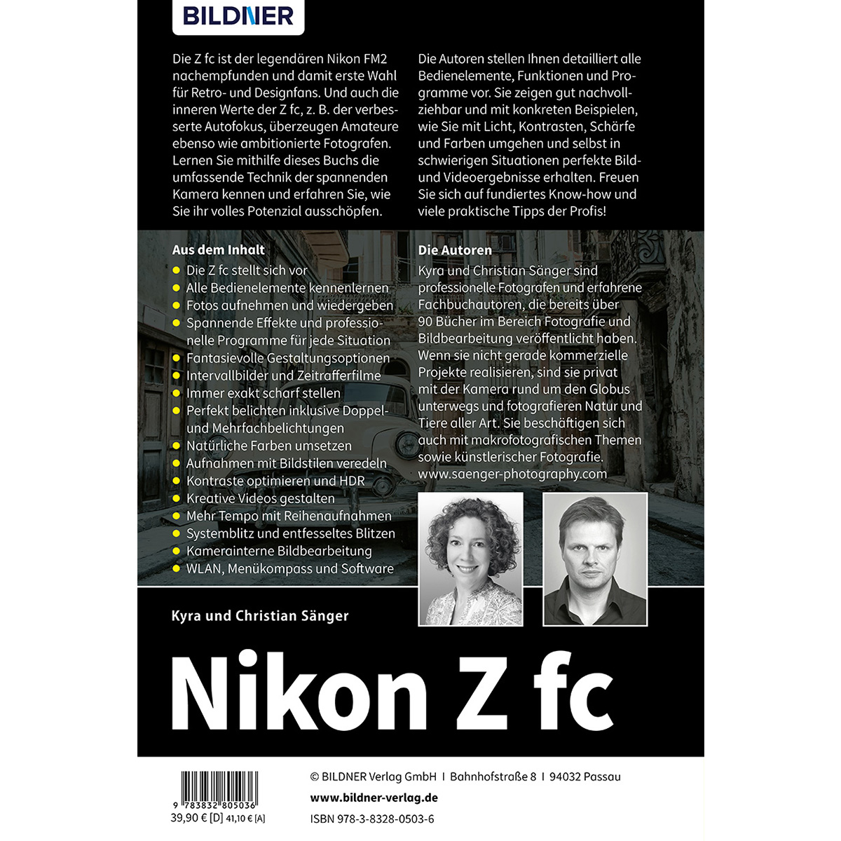 Buchcover mit Text und Bildern. Enthält Fotos von Personen und Ausrüstung. Der Titel ist Nikon Z fc.