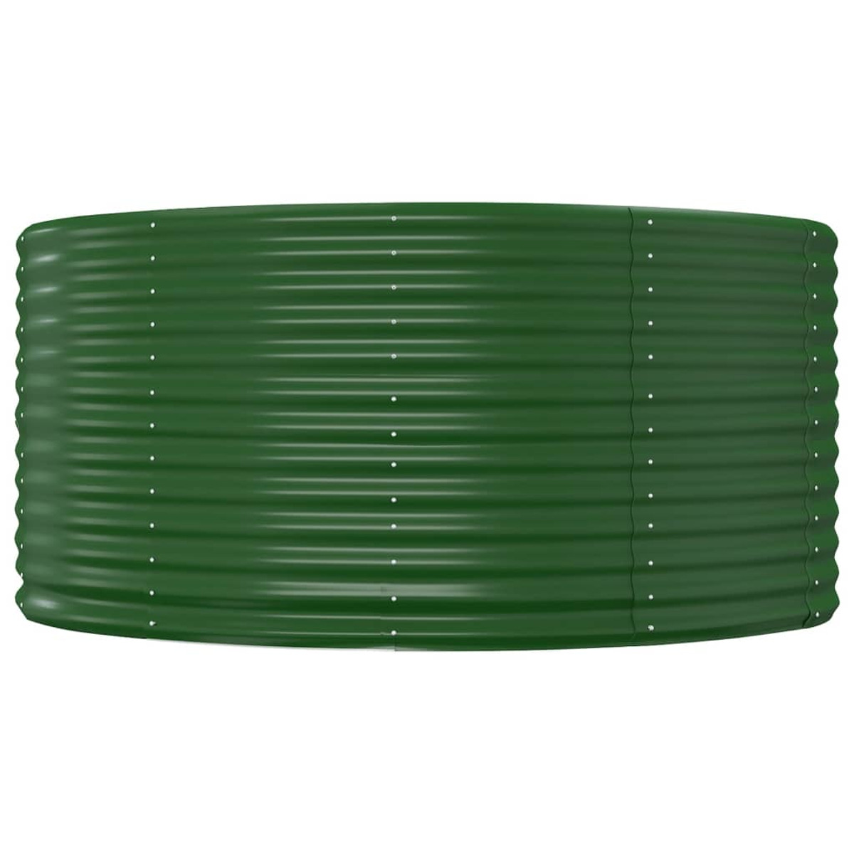 Grüner Wellblech-Wassertank. Zylindrisch, mit horizontalen Rippen und Nieten.