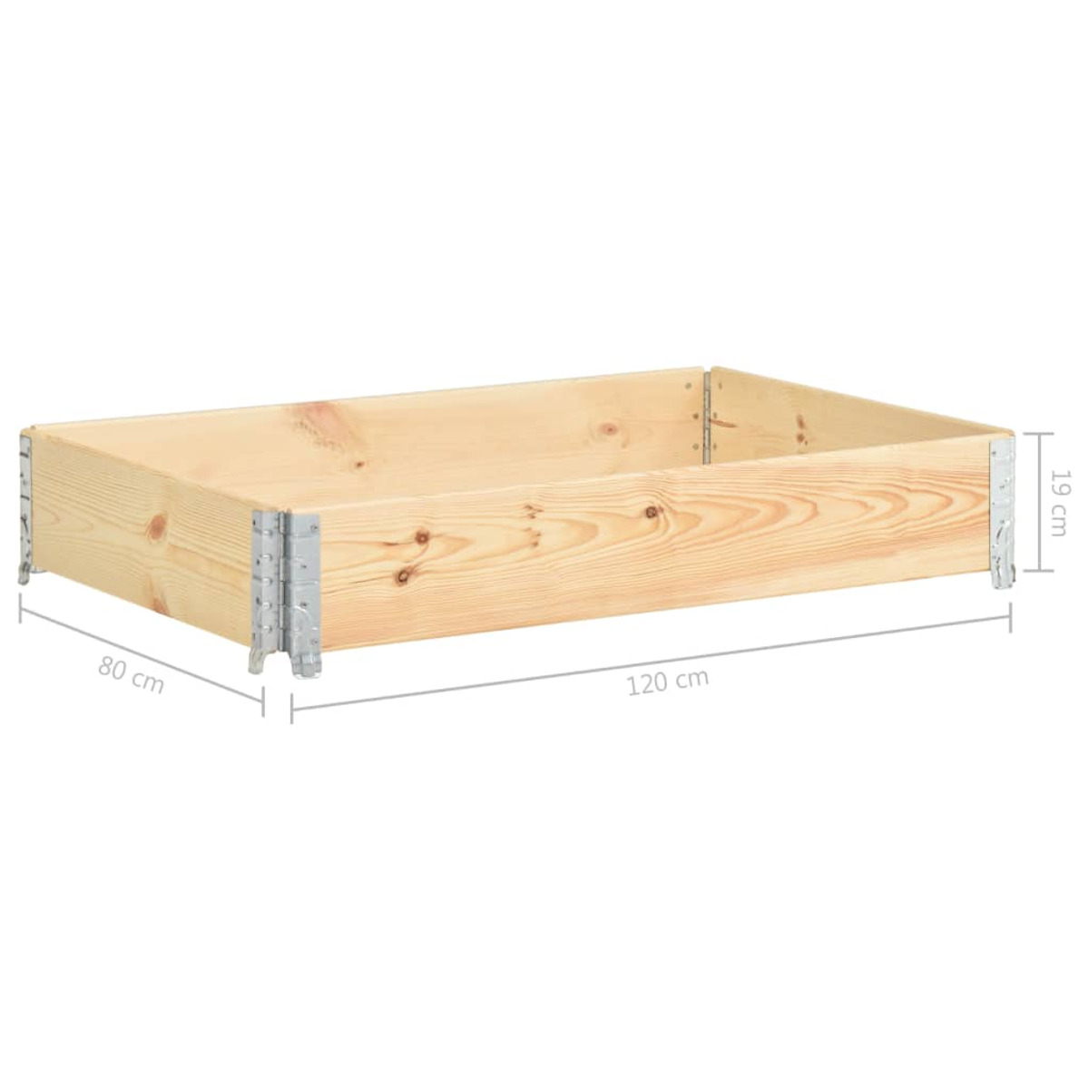 Eine rechteckige Holz-Pflanzschale mit beschrifteten Maßen.