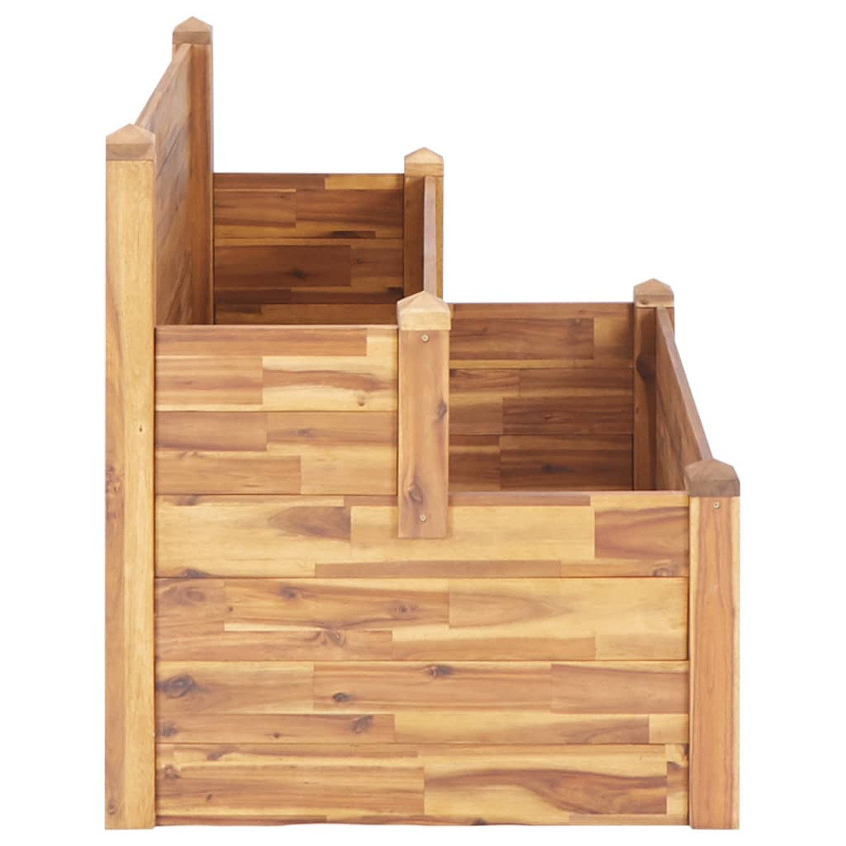 Pflanzkasten aus Holz mit drei Ebenen. Das Holz hat eine natürliche Farbe.